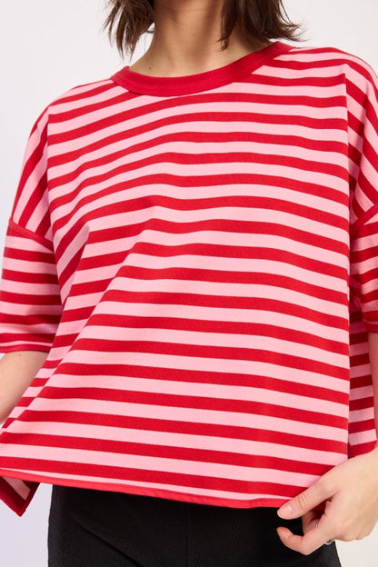 Oversized Stripe Shortsleeve Top us.meeeshop -  Shirts & Tops