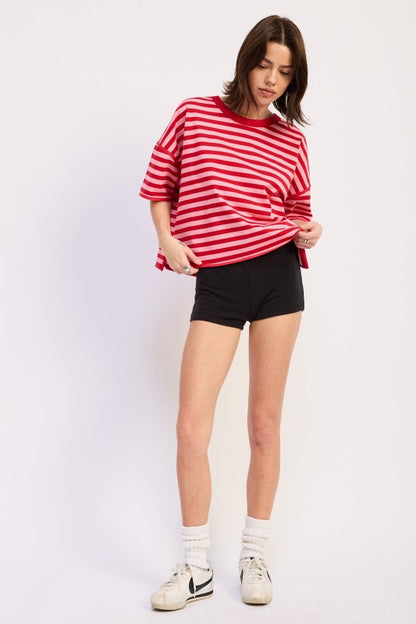Oversized Stripe Shortsleeve Top us.meeeshop -  Shirts & Tops