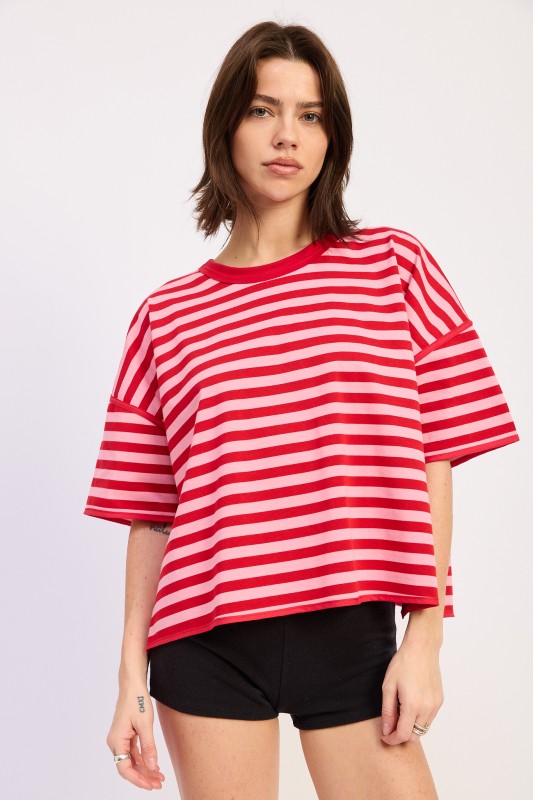 Oversized Stripe Shortsleeve Top us.meeeshop -  Shirts & Tops
