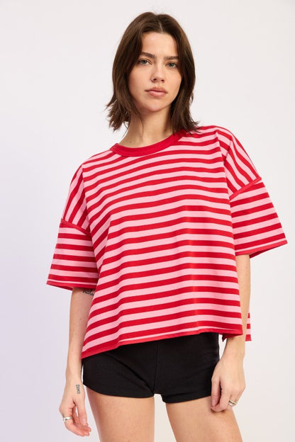 Oversized Stripe Shortsleeve Top us.meeeshop -  Shirts & Tops