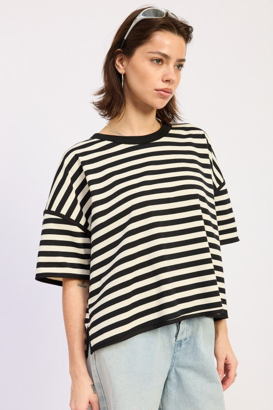 Oversized Stripe Shortsleeve Top us.meeeshop -  Shirts & Tops