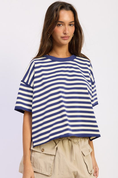 Oversized Stripe Shortsleeve Top us.meeeshop -  Shirts & Tops
