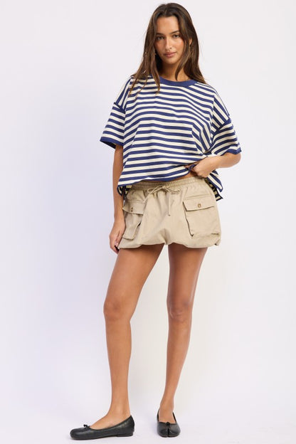 Oversized Stripe Shortsleeve Top us.meeeshop -  Shirts & Tops