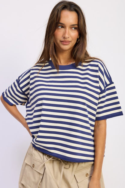 Oversized Stripe Shortsleeve Top us.meeeshop -  Shirts & Tops