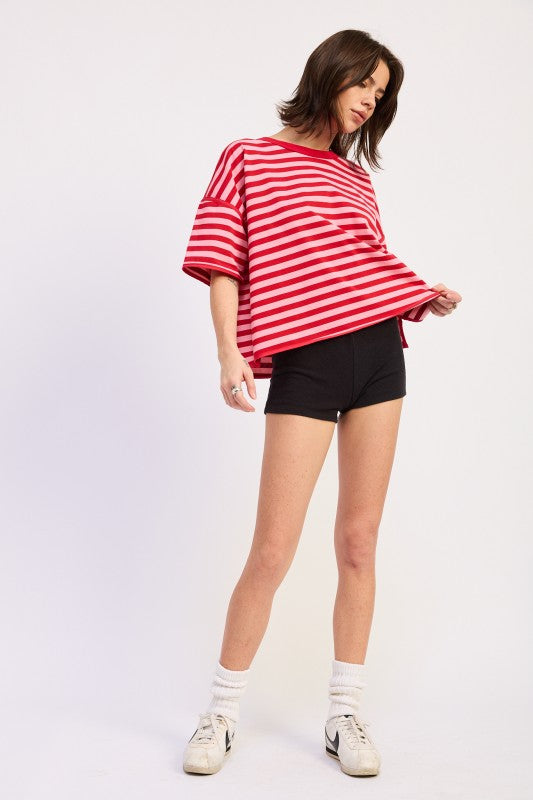 Oversized Stripe Shortsleeve Top us.meeeshop -  Shirts & Tops