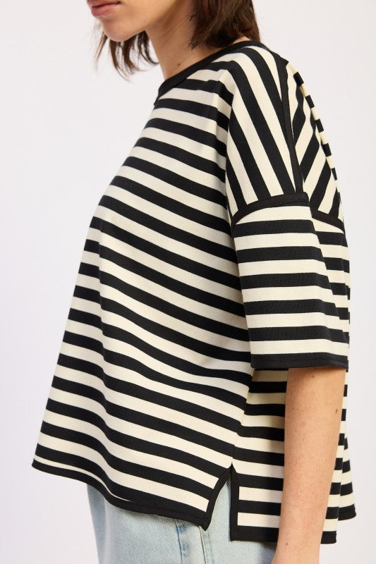Oversized Stripe Shortsleeve Top us.meeeshop -  Shirts & Tops