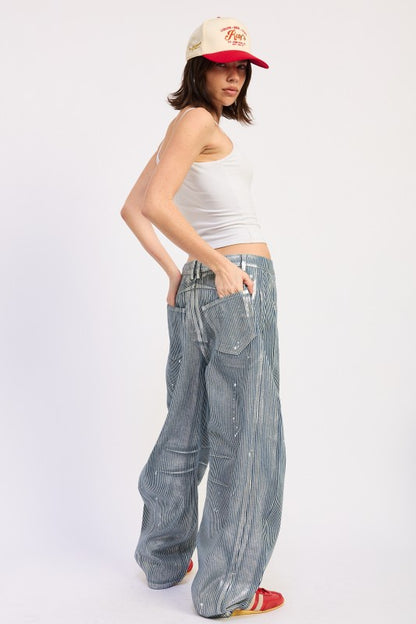Mid Rise Striiped Baggy Jeans us.meeeshop -  Pants
