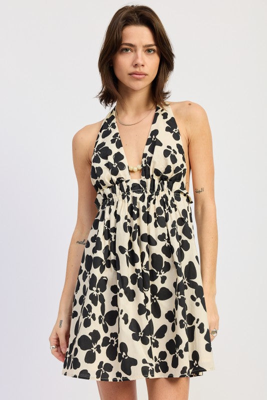 cinched waist mini Cinched Waist Mini Halter Dress IVORY BLACK (dress) - shop at us.meeeshop