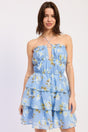 Off Shoulder Tiered Mini Floral Dress