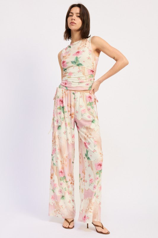 low rise mesh Low Rise Mesh Pants with Side Cutout IVORY ROSE PINK (bottom) - shop at us.meeeshop