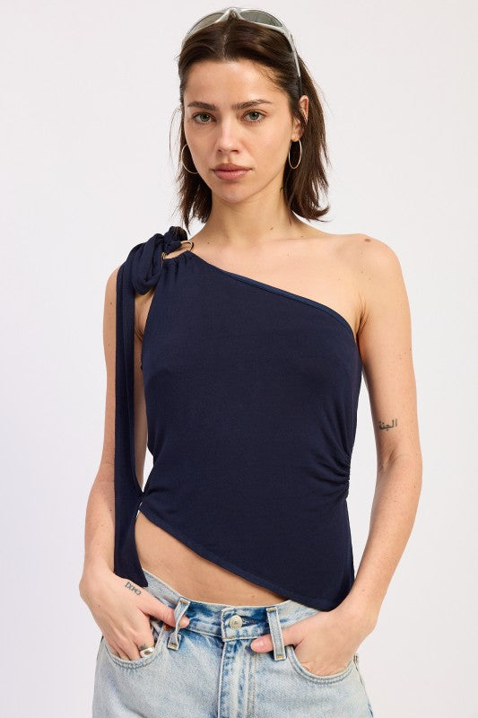 Asymmetrical O-Ring Top with Shoulder Tie | view 25 | Emory Park | us.meeeshop