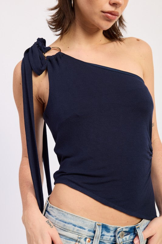 Asymmetrical O-Ring Top with Shoulder Tie | view 28 | Emory Park | us.meeeshop