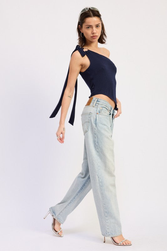 Asymmetrical O-Ring Top with Shoulder Tie | view 40 | Emory Park | us.meeeshop