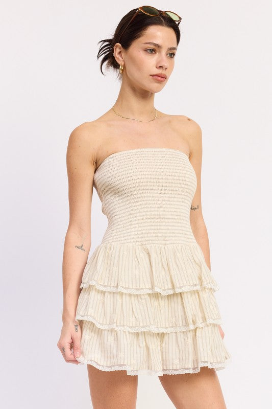 Sleeveless Tiered Mini Dress with Smocking | view 4 | Emory Park | us.meeeshop