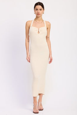 Halter Neck Bodycon Midi Dress with Open Back