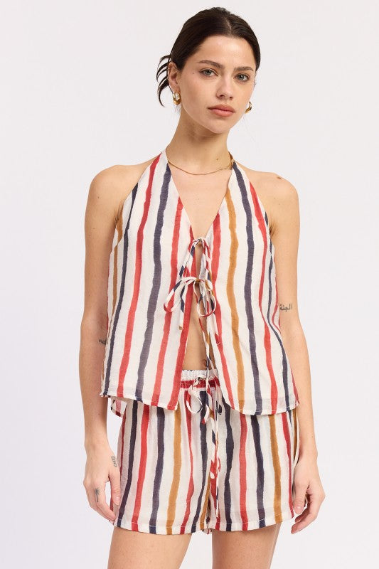 Striped Double Front Tie Top (women's shirts & tops) - shop at us.meeeshop