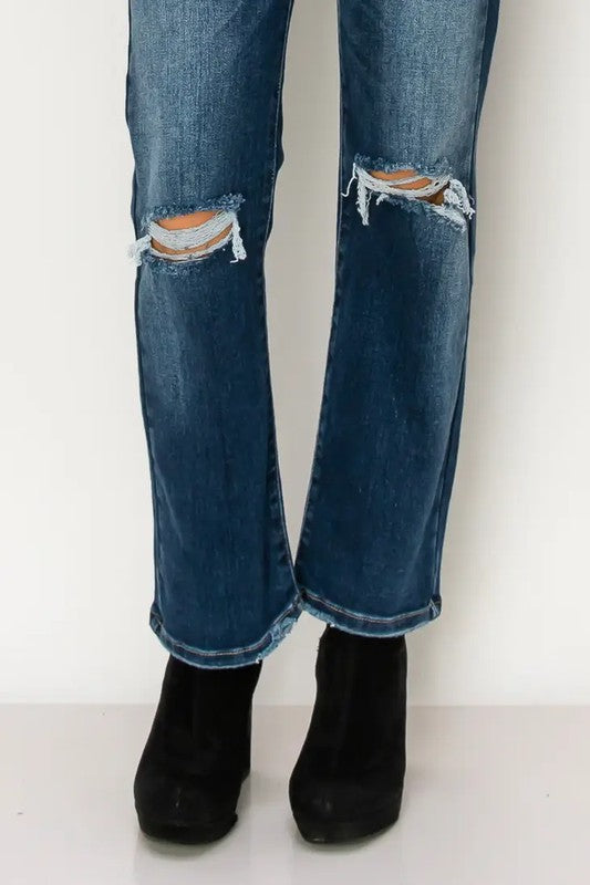 ariel high rise Ariel High Rise Stretch Distressed Straight Jeans view 2 (bottom) - shop at us.meeeshop
