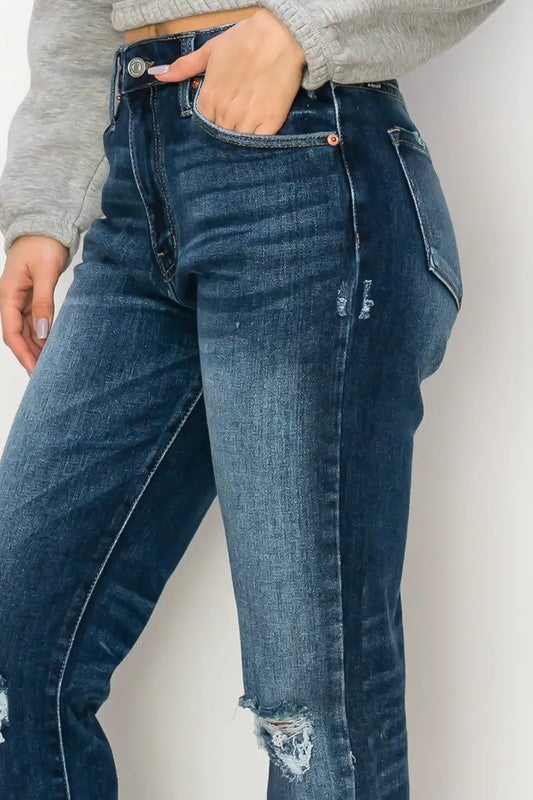 ariel high rise Ariel High Rise Stretch Distressed Straight Jeans view 3 (bottom) - shop at us.meeeshop