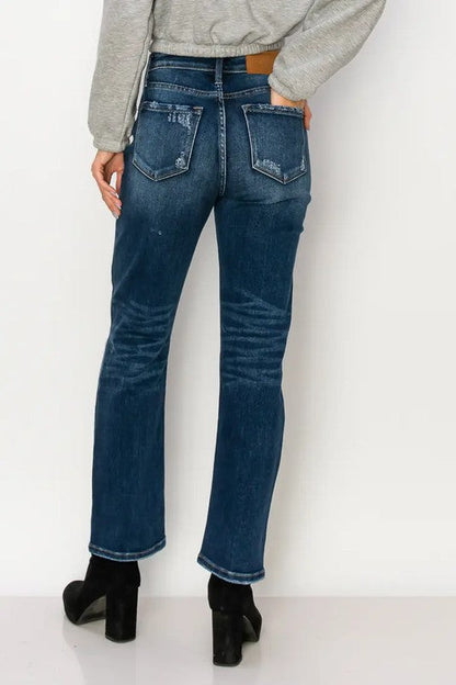 ariel high rise Ariel High Rise Stretch Distressed Straight Jeans view 6 (bottom) - shop at us.meeeshop