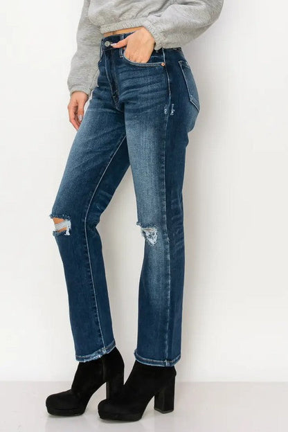 ariel high rise Ariel High Rise Stretch Distressed Straight Jeans view 8 (bottom) - shop at us.meeeshop