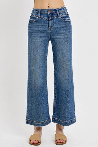 RISEN High Rise Crop Wide Leg Front Yoke Detail Jeans Plus Size - us.meeeshop