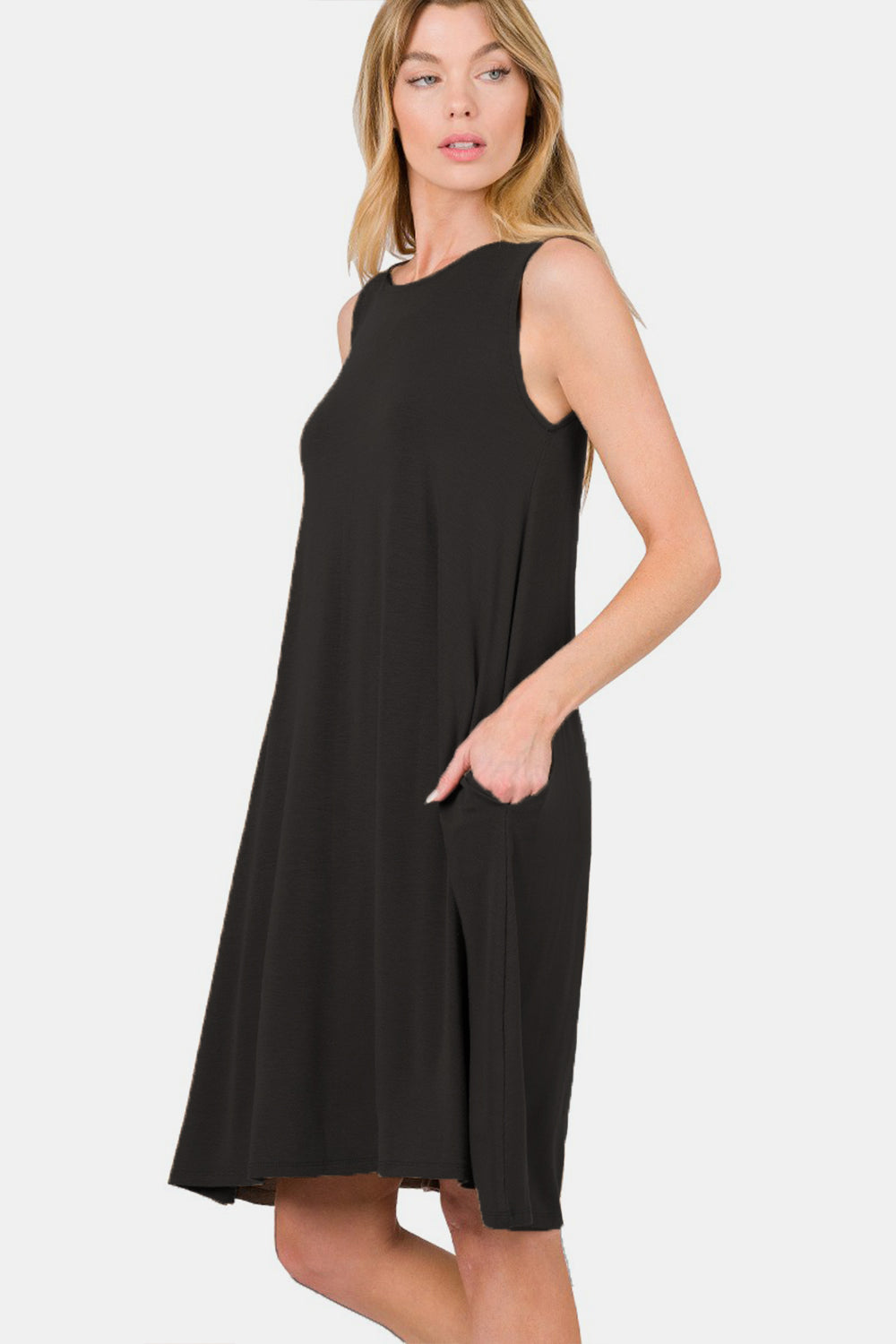 Zenana Full Size Sleeveless Flared Dress with Side Pockets | us.meeeshop