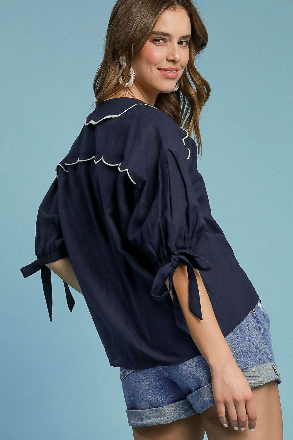 Umgee | Embroidered Detail Button Down Shirt Plus Size - us.meeeshop