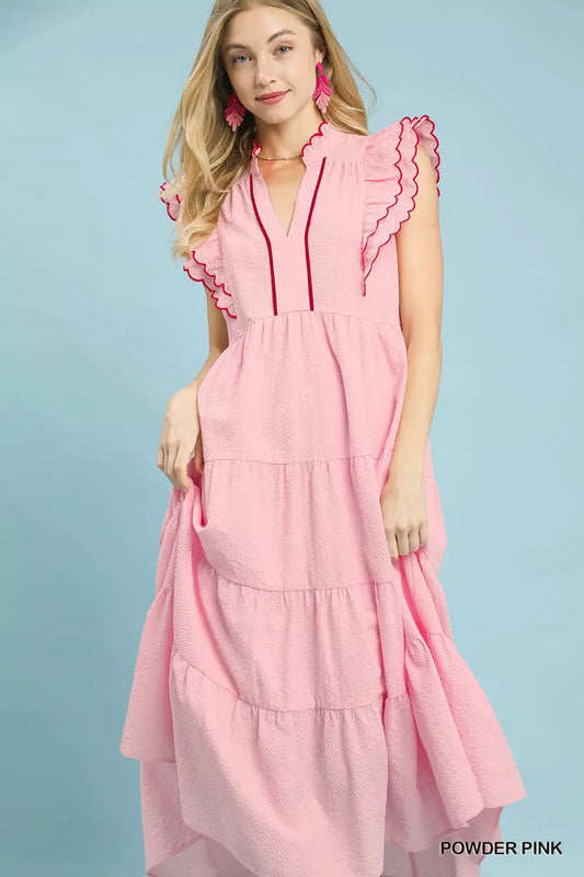 Umgee Seersucker Ruffle Sleeve Tiered Midi Dress (women's dresses) - shop at us.meeeshop