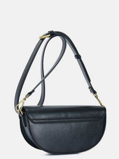 Fame Buckle Closure Crescent Faux Leather Crossbody Bag - us.meeeshop