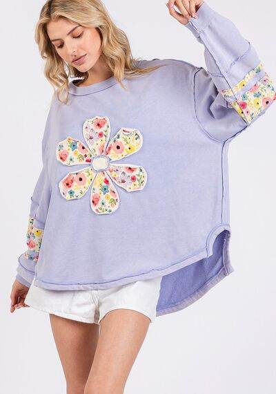 SAGE + FIG Daisy Patch Applique Long Sleeve Sweatshirt - us.meeeshop