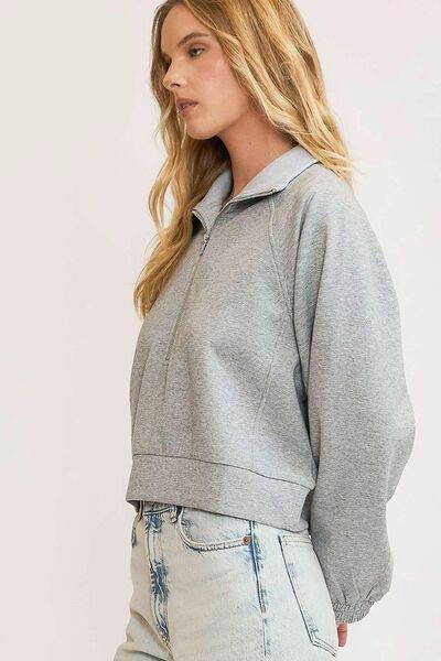 Umgee Half Zip Cropped Sweatshirt Plus Size - us.meeeshop