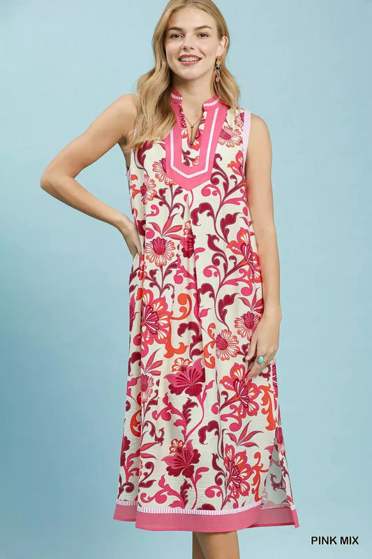 umgee floral scroll Umgee Floral Scroll Sleeveless Midi Dress view 2 (dress) - shop at us.meeeshop