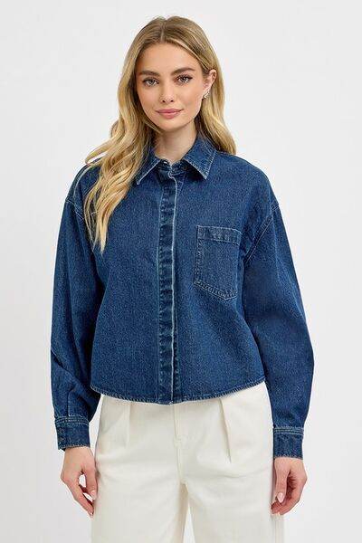 RISEN Button Up Long Sleeve Denim Shacket - us.meeeshop