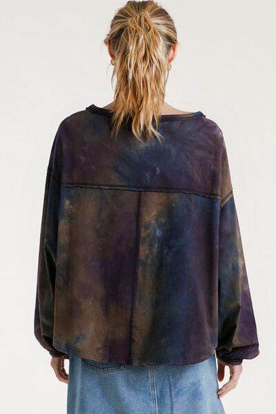 Umgee Tie Dye Round Neck Long Balloon Sleeve Top Plus Size - us.meeeshop