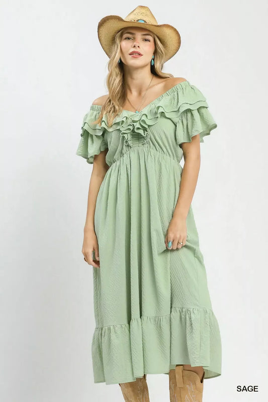 umgee textured ruffle Umgee Textured Ruffle Midi Dress view 2 (dress) - shop at us.meeeshop