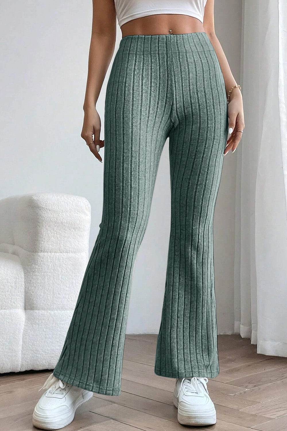 Basic Bae Ribbed High Waist Flare Pants - us.meeeshop