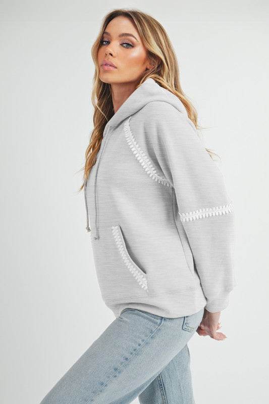 Aemi + Co Lace Detail Drawstring Hoodie with Kangaroo Pocket - us.meeeshop