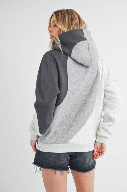 Aemi + Co Color Block Hoodie with Kangaroo Pocket in Gray - us.meeeshop