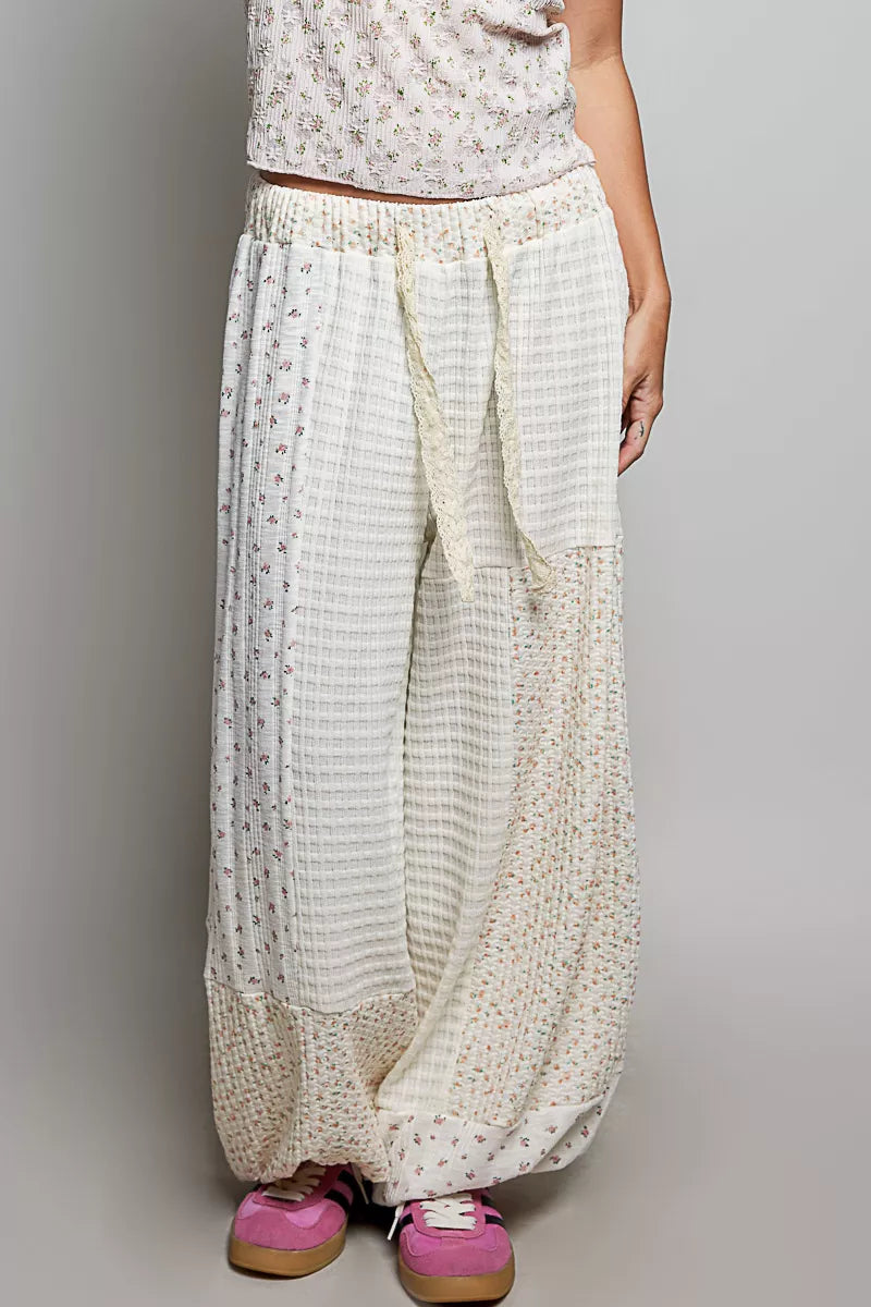 pol patchwork mixed Pol Patchwork Mixed Knit Wide Leg Pants NATURAL MULTI (bottom) - shop at us.meeeshop