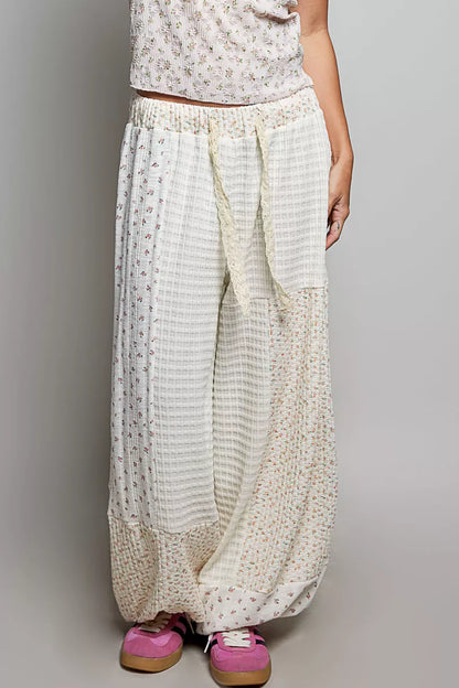 pol patchwork mixed Pol Patchwork Mixed Knit Wide Leg Pants NATURAL MULTI (bottom) - shop at us.meeeshop