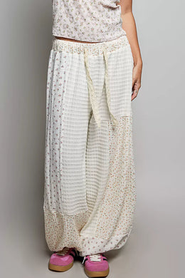 Pol Patchwork Mixed Knit Wide Leg Pants