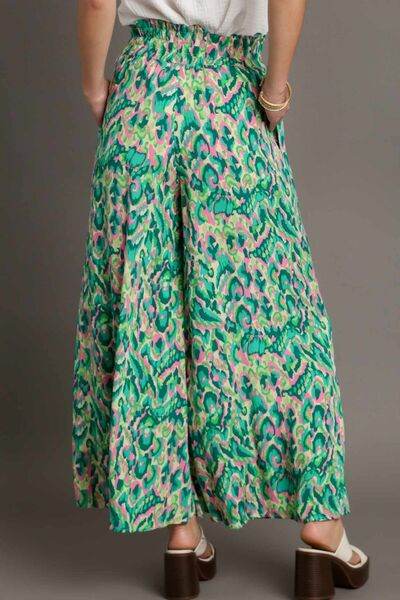 Umgee Mixed Print High Waist Wide Leg Pants Plus Size - us.meeeshop