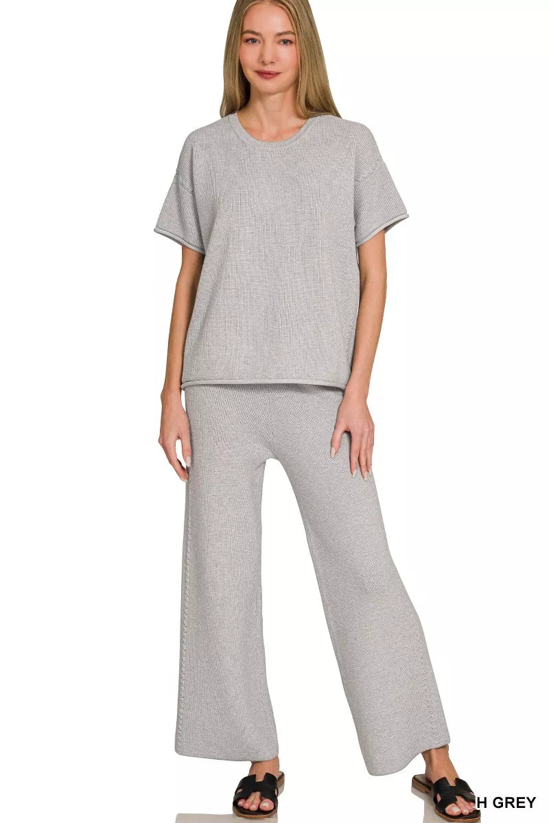 zenana viscose round Zenana Viscose Round Neck Top & Pants Set H GREY (top) - shop at us.meeeshop