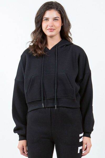 American Bazi Letter Graphic Long Sleeve Drawstring Cropped Hoodie - us.meeeshop