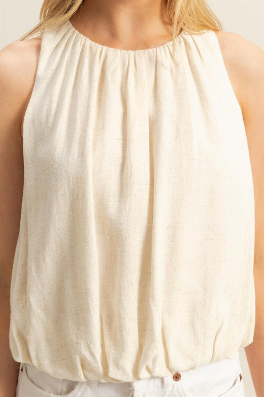 HYFVE Bubble Hem Round Neck Sleeveless Blouse in OATMEAL - us.meeeshop