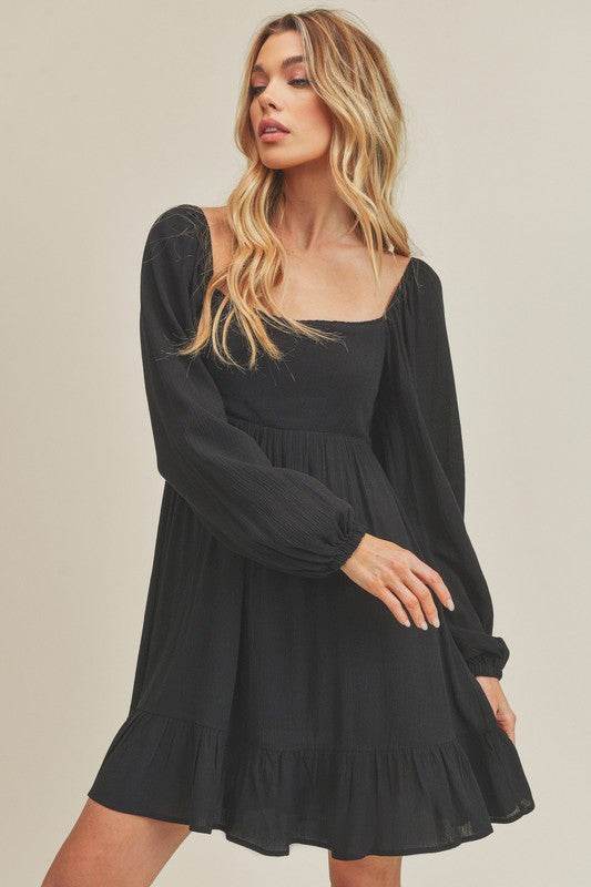 Aemi + Co Ruffled Hem Square Neck Balloon Sleeve Mini Dress - us.meeeshop