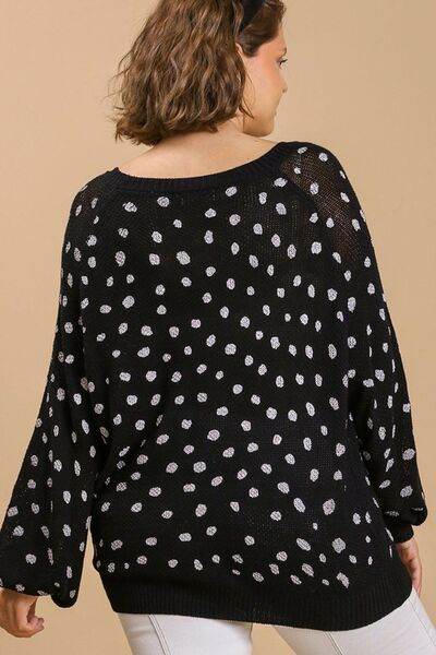 Umgee Dalmatian Hand Stamped Round Neck Sweater Plus Size - us.meeeshop