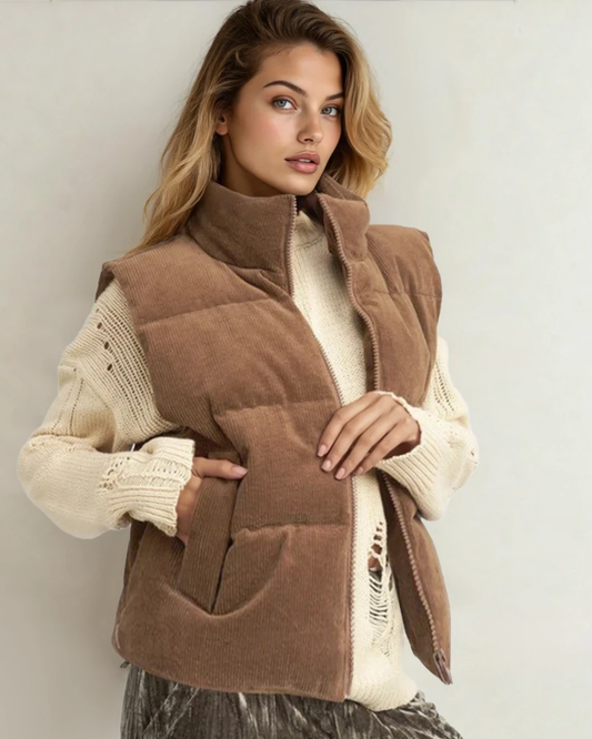 scottie solid color Scottie Solid Color Corduroy Puffer Vest Coat - Coffee view 2 (layer) - shop at us.meeeshop