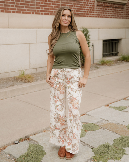 Meadow Vintage Style Floral Print High Waist Wide Leg Jeans