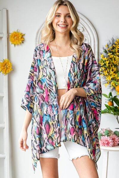 Heimish Full Size Multi Color Snake Open Cardigan Plus Size - us.meeeshop